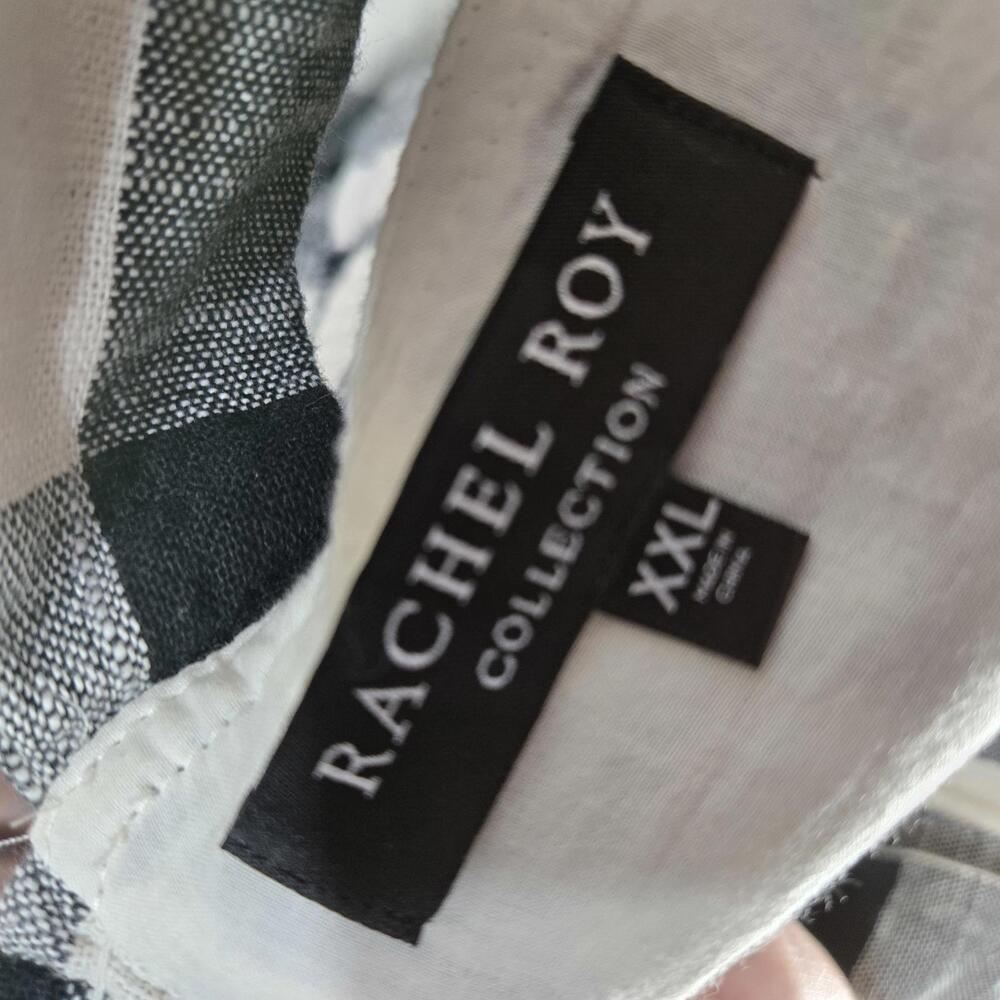 Rachel Roy XXL Black White Gingham Cotton Midi Dress Button Front Pockets - Picture 9 of 9